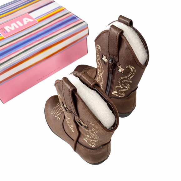 new Mia ☀︎ ︎Vegan Leather Cowboy Boots ☀︎︎ Cognac + Metallic Gold ☀︎ Toddler 5 - Picture 11 of 16